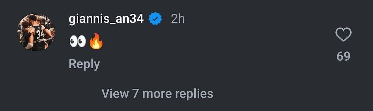 Giannis Antetokounmpo replies to Evan Turner's post, reposted by Complex Sports (Credits: IG/Complex Sports)
